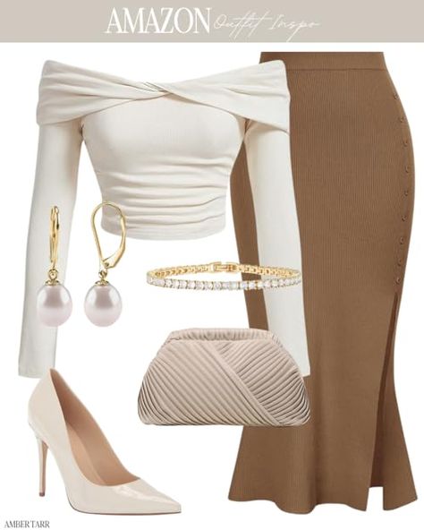 Amber Tarr's Amazon Page Concert Outfit Elegant, Nice Simple Outfits, Elegant Mom Outfits Classy, Brown And Gold Outfits For Black Women, Amazon Classy Outfits, Formal Skirts Outfit, Business Outfits For Women Skirt, Brown And White Outfit Classy, Braidsmaid Outfits Style