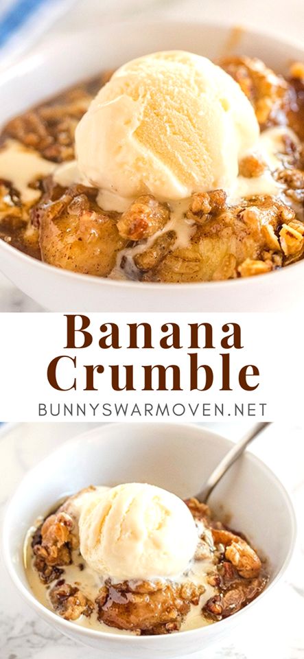 Banana Crumble, Fest Mad, Warm Desserts, Banana Dessert Recipes, Banana Dessert, Fruit Decorations, Deilig Mat, Banana Recipes, Baking Sweets