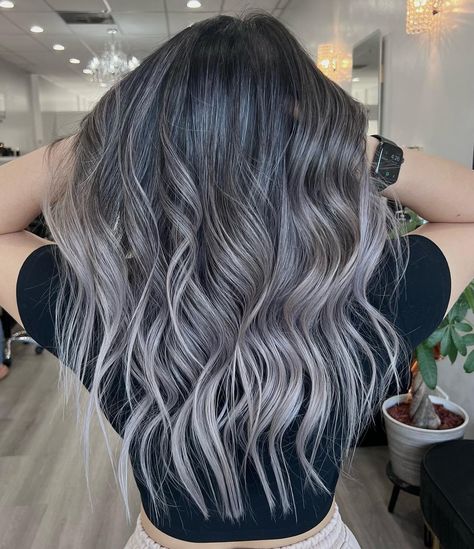 60 Ideas of Gray and Silver Highlights on Brown Hair Silver Hair Curly, Gray And Silver Highlights, Silver Highlights On Brown Hair, Hair With Silver Highlights, Brown And Black Hair, Brown Hair With Silver Highlights, Elegant Curls, Grey Brown Hair, Highlights On Brown Hair