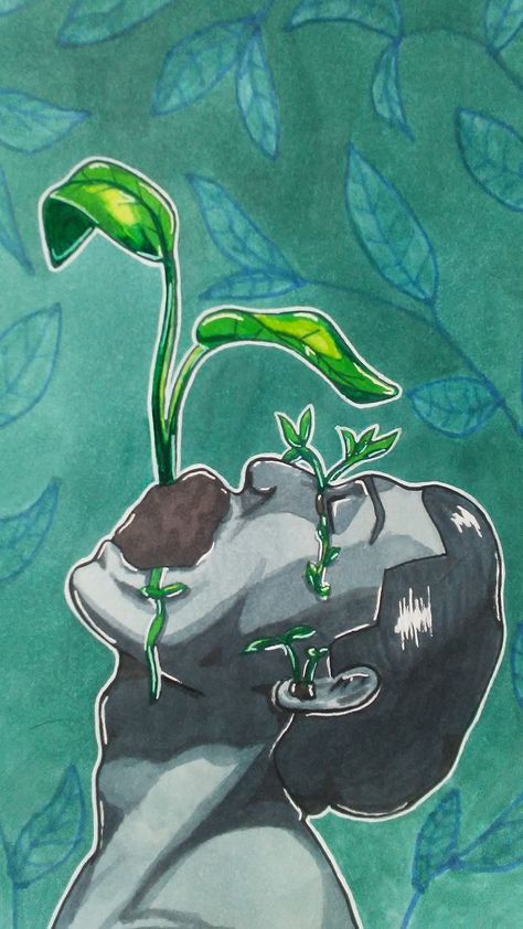 #plant #art #markerart Plant Veins Drawing, Plants Growing Out Of People Art, Art Representing Growth, Art About Growth, Growth Painting, Environmentalist Art, Notes Drawing, Growing Art, Vine Drawing