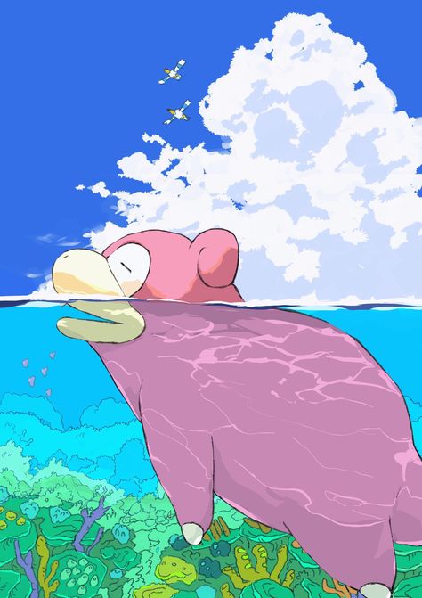 Slowpoke Art, Pokemon Fusion Art, Pokemon Poster, Pokemon Backgrounds, Wild Pokemon, Pokemon Gif, Pokemon Theme, Kirby Art, Pokemon Collection