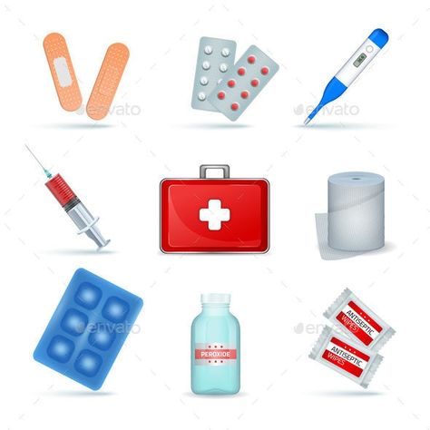 First Aid Items, First Aid Kit Items, Icon Ipad, Antiseptic Wipes, Cross Ideas, Ballet Journal, Health Heart, Zestaw Ikon, Edible Printer