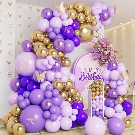 Faster shipping. Better service Purple And Yellow Balloon Garland, Purple And Gold Themed Birthday Party, Purple And Gold Balloon Garland, Purple Baby Shower Ideas Decoration, Purple And Gold Balloons, Purple Balloons Garland, Purple Birthday Decorations, Wedding Anniversary Party Decorations, Ballon Party