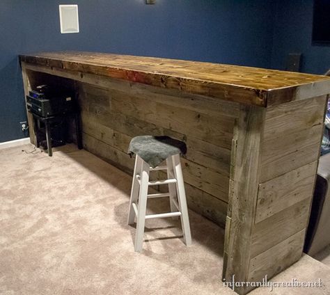 So one of my very convincing friends asked me if I would build him a pallet bar for his theater room. I normally say no to these requests… Palet Bar, Bar Pallet, Building A Basement, Bar Plans, Basement Bar Designs, Diy Home Bar, Pallet Bar, Man Cave Home Bar, Theater Room