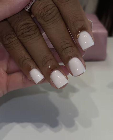 Gel White Short Nails, Short White Full Set Nails, Short Natural White Nails, Cute Short Overlay Nails, White Short Natural Nails, Dip Powder Overlay, White Nails Natural Short, Off White Short Nails, White Acrylic Overlay Nails