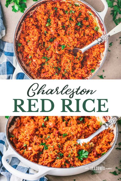 Red rice is a classic Lowcountry side dish that's made by cooking long grain white rice in the oven with bacon, onion, garlic, and tomato paste. The end result is tender, fluffy rice with rich tomato flavor, a touch of sweetness, and a hint of smokiness! Southern Red Rice, Red Rice Recipe Southern, Charleston Red Rice Recipe, Red Rice Recipe, Rice In The Oven, Long Grain White Rice, Southern Foods, Rice Side Dish Recipes, Fluffy Rice