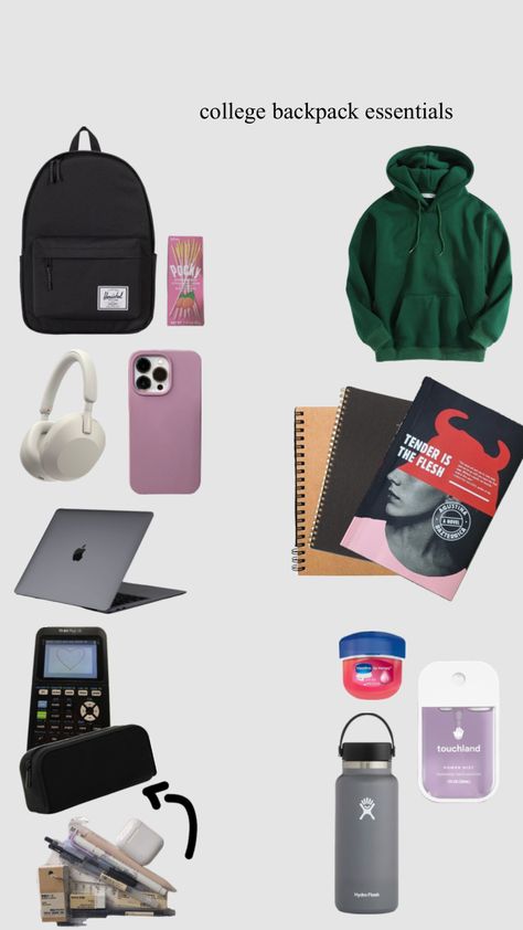 Book Bags For College, Backpack For Grad School, College Accessories Student, College Starter Pack, Backpack For College Student, College Necessities School Essentials, Community College Essentials, College Backpack Essentials List, Trip Essentials Aesthetic