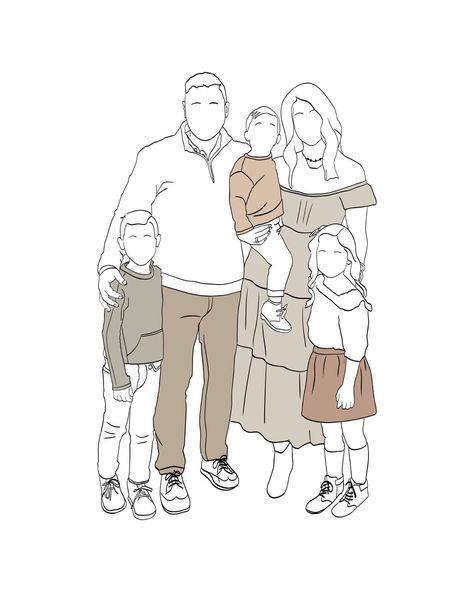 Family Line Art, Anniversary Gift, Custom Line Drawing, Faceless Portrait, Portrait From Photo, Custom Family Portrait, Minimalist Portrait Family Photo Illustration, Family Pencil Drawing, Faceless Family Portrait, Faceless Drawing, Family Line Art, Illustrated Family Portrait, Portrait Styles, Portrait Minimalist, Family Portrait Drawing