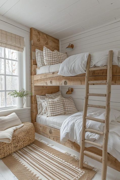 40 Bunk Room Ideas: Designs for Fun, Space-Saving Solutions Bunk Style Bedrooms, Loft With Bunk Beds, Bunky Ideas Interiors, Cozy Cabin Bunk Beds, Loft Master Suite Ideas, Lights For Bunk Beds Built Ins, Beachy Bunk Beds, Where To Place Furniture In Bedroom, Small Bunkbed Bedroom Ideas