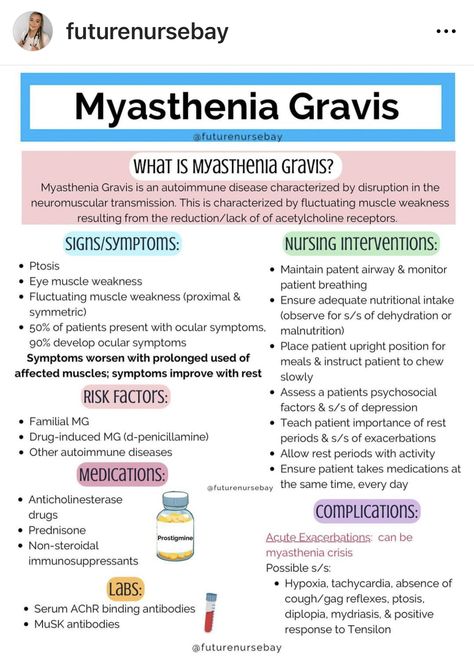 Neuro Med Surg Nursing, Neurological Disorders Nursing, Neuro Disorders Nursing, Myasthenia Symptoms, Neuromuscular Disorders, Neuro Nursing, Clinical Pharmacy, Neurology Nursing, Nursing School Studying Cheat Sheets