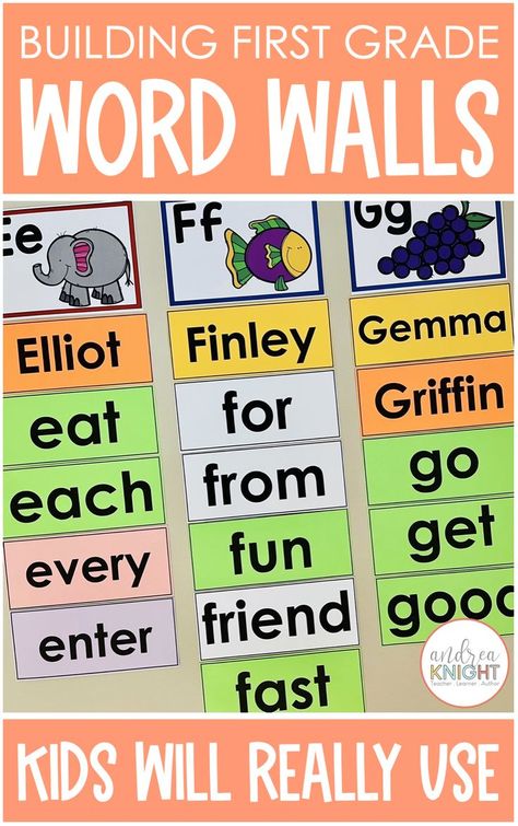 A well-planned word wall can be a really powerful literacy tool in first grade classrooms. If you're new to first grade, or just want to give your current word wall a facelift, check out this article. This blog post includes ideas and strategies for building first grade word walls kids will use as they grow toward becoming independent writers and readers. Word Wall Ideas Elementary 1st Grades, Classroom Vocabulary Wall, Word Wall Ideas Elementary, 1st Grade Word Wall, Portable Word Wall Kindergarten, First Grade Word Wall, Word Wall Ideas, Sight Word Wall, Becoming Independent