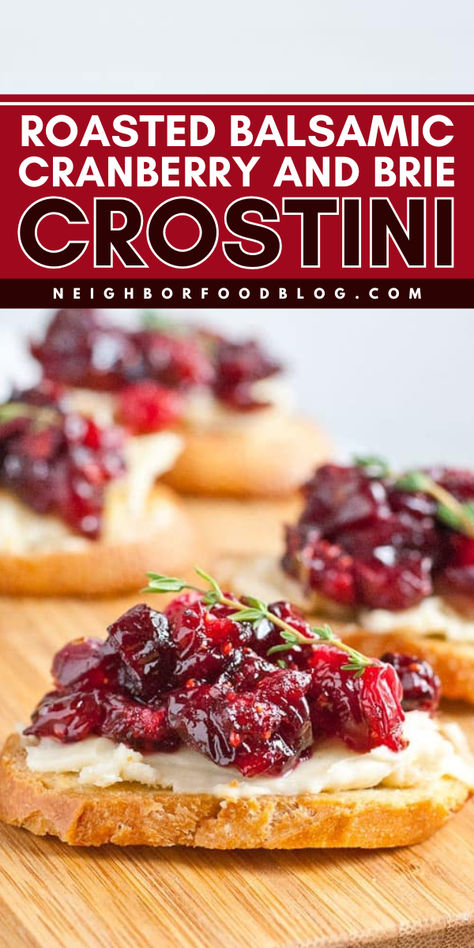 Looking for an easy Thanksgiving appetizer? This Roasted Balsamic Cranberry and Brie Crostini recipe is a combination of sticky sweet cranberries and brie offset with piney rosemary. Serve this colorful and toasted appetizer, and save this for a simple fall recipe! Cranberry Brie Crostini, Quick Holiday Appetizers, Cranberry Crostini, Brie Appetizers, Brie Crostini, Crostini Appetizer, Brie Appetizer, Goat Cheese Crostini, Cranberry Brie