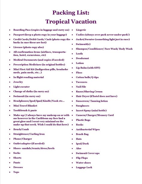 Perfect packing list for a tropical honeymoon Credit:http://misstomrsandeverythinginbetween.blogspot.com/2013/03/honeymoon-packing-list.html#!/2013/03/honeymoon-packing-list.html Punta Cana Travel, Honeymoon Packing List, Honeymoon Packing, Beach Vacation Packing, Tropical Honeymoon, Vacation Checklist, Packing List For Vacation, Vacation Packing, Anniversary Trips