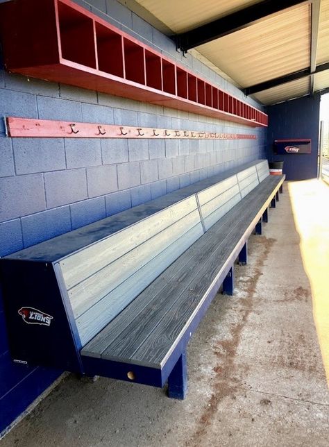 #dugout #dugoutfurniture #dugoutbenches #baseballbenches #baseballstorage #helmetrack #helmetstorage #benches #softballbenches #sportcomplex #baseballracks #baseballbatrack Baseball Dugout Ideas, Dugout Ideas, Softball Dugout, Athletic Locker, Baseball Bat Rack, Indoor Batting Cage, Softball Helmet, Softball Field, Baseball Dugout