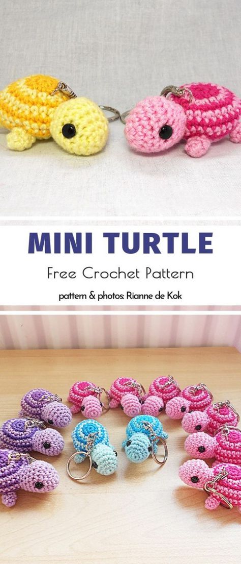 Mini Turtle Free Crochet Pattern Crochet Keychain Patterns, Amigurumi Keychains, Crochet Keyring Free Pattern, Crochet Turtle Pattern, Keychain Patterns, Mini Turtle, Crochet Keychains, Cute Amigurumi, Crochet Keychain Pattern