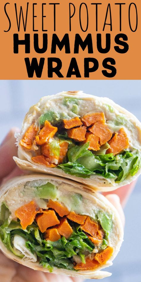 Sweet Potato Wraps, Raw Vegan Meals For Beginners, Sweet Potato Wrap Recipes, Vegan Wrap Recipes, Lunches Sandwiches, Sweet Potato Sandwich, Hummus Lunch, Sweet Yams, Easy Wraps