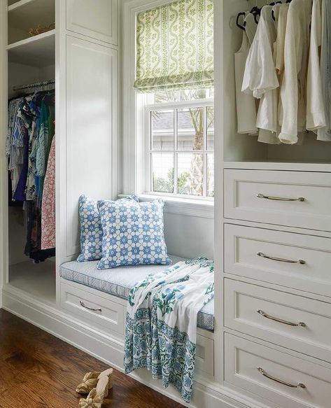 Walk In Closet with Small Built In Window Seat - Transitional - Closet Small Window Seat, Andrew Howard, Bedroom Window Seat, Built In Window Seat, Master Closet Design, Window Bench Seat, Bedroom Built Ins, Window Seat Design, Built In Dresser