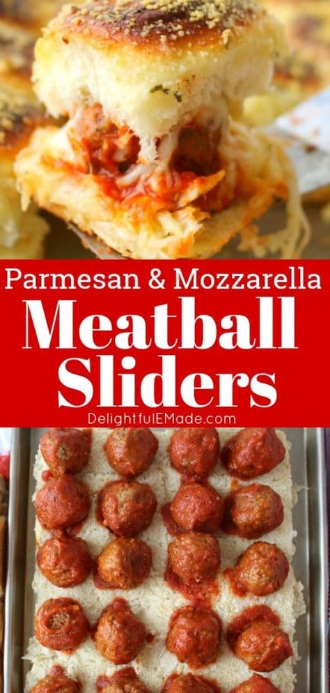 Meatball Sliders Recipes, Sliders Recipes Hawaiian Rolls, Easy Slider Recipes, Slider Recipe, Cheesy Meatballs, Meatball Sliders, Mozzarella Stuffed Meatballs, Slider Sandwiches, Meatball Subs