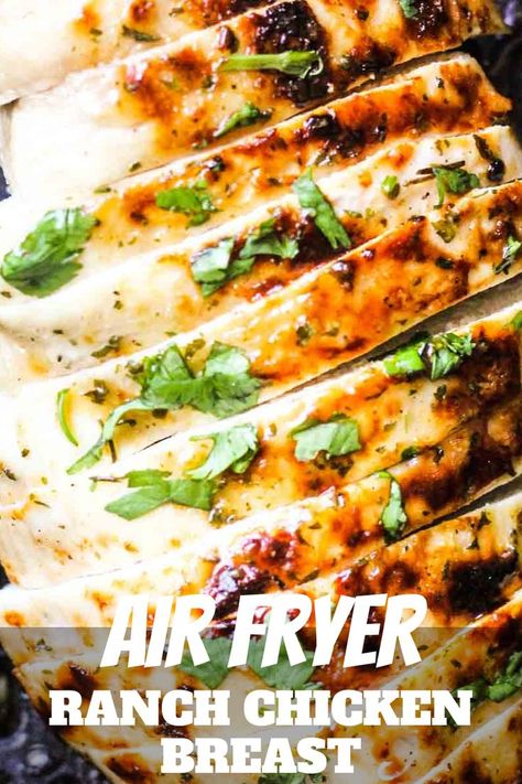 air fryer chicken breast with ranch and cilantro Air Fryer Ranch Chicken, Boneless Chicken Breast Recipes Easy, Flavorful Chicken Breast Recipes, Boneless Skinless Chicken Breast Recipes, Skinless Chicken Breast Recipes, Fried Chicken Breast Recipe, Air Fryer Recipes Chicken Breast, Chicken Boneless Breast Recipes, Ranch Chicken Recipes