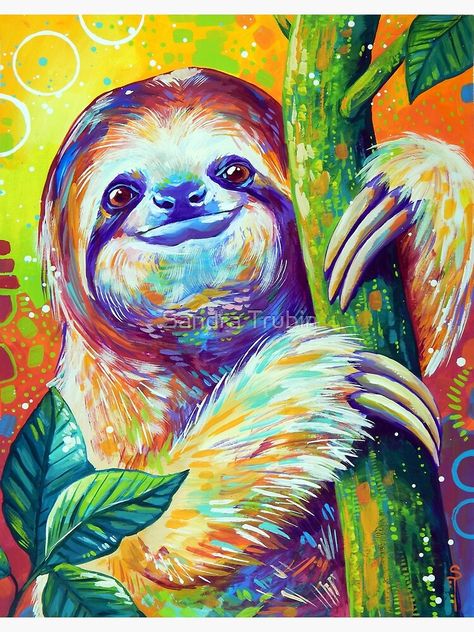 Sloth Painting, Sloth Art, Kids Office, Street Painting, Bizarre Art, Just Chilling, Animals Artwork, Traditional Paintings, Diy Art Painting