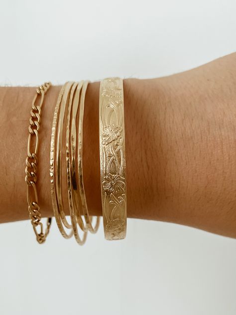 Marigold Floral Cuff Bracelet Gold Wide Cuff Bangle Bracelet - Etsy Thick Gold Bracelet For Women, Flower Gold Bangles, Gold Filled Bracelets, Gold Bangle Stack, Gold Bangles Design Indian, Gold Bracelets Design, Stacked Bracelets Gold, Gold Bracelet Aesthetic, Bracelet Ideas Gold