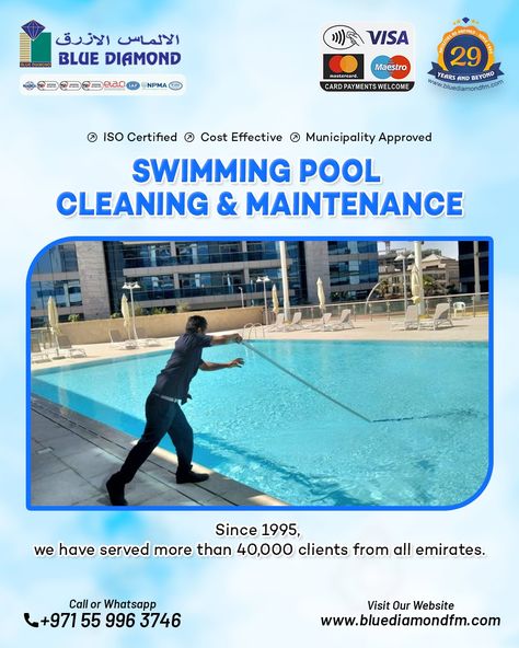 Looking for professional swimming pool services Our team specializes in maintaining and servicing swimming pools to keep them clean and safe for your enjoyment. Keep your pool clean and well-maintained all year round. Contact us today for all your swimming pool service needs! to get a fast response: 📲 WhatsApp: wa.me/0559963746 🌐 Website: https://pestcontrolservicesuae.com/ ➕ Follow us for more 📩 DM me if you need help with our services #swimmingpoolcleaningservice #poolcleaningandmain... Swimming Pool Service, Professional Swimming, Swimming Pool Cleaning, Instagram Promotion, Pool Service, Pool Cleaning, Our Services, Sharjah, Blue Diamond