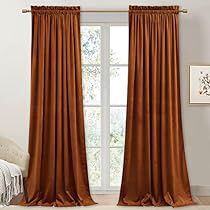 Orange Velvet Curtains, Burnt Orange Curtains, Sliding Door Curtains, Orange Curtains, Long Living Room, Brown Curtains, Dining Room Curtains, Velvet Drapes, Curtain Clips