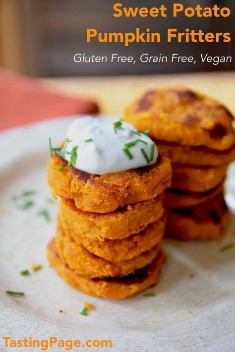 Jump into festive fall flavors with these sweet potato pumpkin fritters. They're gluten free, grain free and vegan | #paleo #grainfree #glutenfree #vegan #pumpkin #fritters Paleo Pumpkin Recipes, Sweet Potato Pumpkin, Pumpkin Fritters, Potato Fritters, Potato Patties, Paleo Pumpkin, Veggie Tales, Vegan Sweet Potato, Fall Flavors