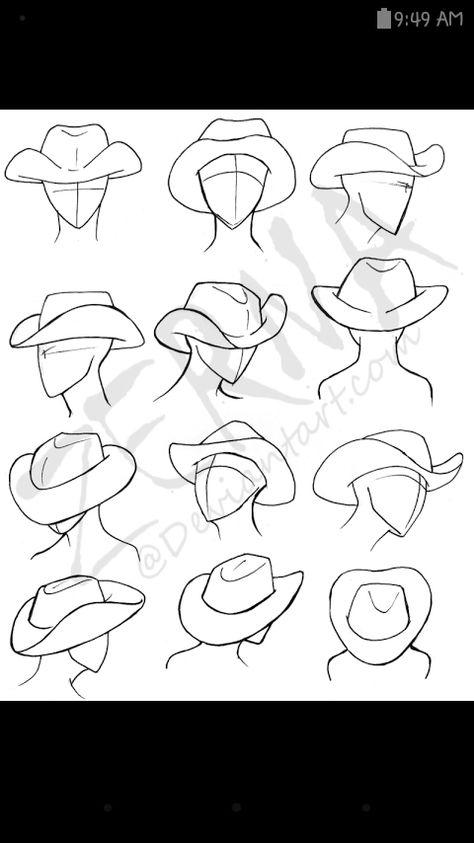 How to draw cowboy hats Cowboy Hat Drawing, Drawing Hats, Cowboy Draw, Arte Cowboy, Don Pedro, 일본 패션, Chapeau Cowboy, Sketches Tutorial, Cowboy Art