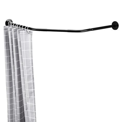 PRICES MAY VARY. 【Diamond Shaped Design】This black shower curtain rod is diamond shaped which is different from traditional curved design. Make the curtain rod more elegant when you apply on the corner and secure to bear more weight. Install it on the wall with a beautiful curtain to decorate your bathroom. 【Rustproof】This adjustable corner shower curtain rod is made of 304 stainless steel, will not rust during long-term exposure to a damp environment, and it is also long-lasting and durable. Po Black Shower Rod Curtain Ideas, Black Corner Shower, Black Shower Curtain Rod, Corner Shower Curtain, Corner Shower Curtain Rod, Curved Shower Curtain Rod, Curved Shower Curtain, Black Shower Curtains, Bathroom Bathtub