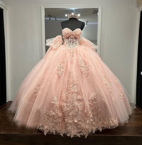 Rose Pink Quinceanera Dresses, Quince Pink Dresses, Flower Quince Dress, Champagne Pink Quinceanera Dresses, Pink Xv Dresses, Light Pink Quince Dresses, Blush Pink Quinceanera Dresses, Pink Quinceanera Dresses, Dresses With Bow