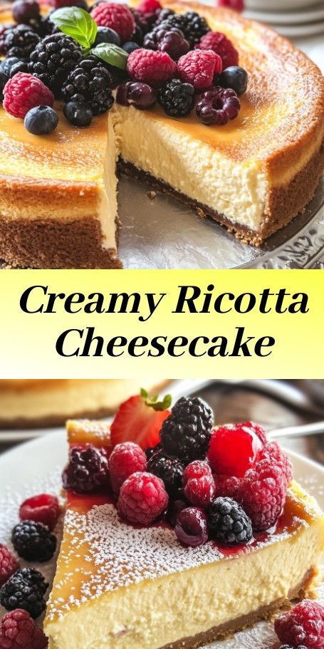 Creamy Ricotta Cheesecake with Italian Flair. Transport yourself to the heart of Italy with this luscious and creamy ricotta cheesecake. Blending traditional Italian ingredients with a modern twist, this cheesecake offers a smooth, velvety texture that delights with every bite. Perfect for a special occasion or a weekend treat, it's a dessert that embodies elegance and simplicity. #ItalianDessert #RicottaCheesecake #CheesecakeLove #BakingJoy #CulinaryDelight #DessertHeaven Italian Ricotta Cheesecake, Ricotta Pound Cake, Italian Cheesecake, Sour Cream Cheesecake, Italian Desserts Traditional, Baked Ricotta, Ricotta Cheesecake, Ricotta Cake, Italian Desserts