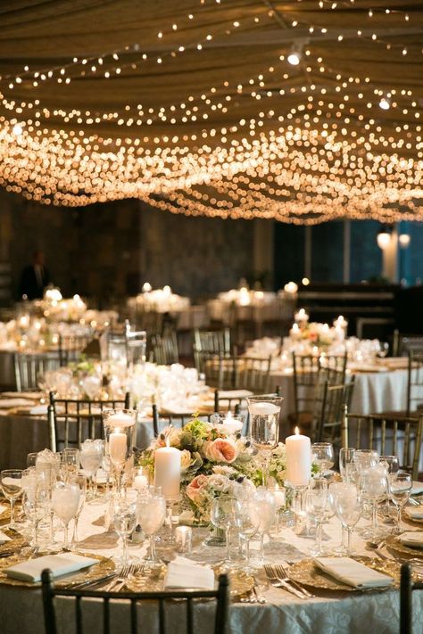 Twinkle Lights Wedding Reception, Fairy Lights Wedding Reception, Twinkle Lights Wedding, Wedding Reception Lighting, Fairy Lights Wedding, Dream Wedding Reception, Indoor Wedding Receptions, Wedding Venues Indoor, Lights Wedding Decor