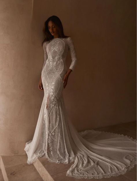 Wedding Dress Grace Loves Lace, Open Back Lace Wedding Dress, Dresses With Long Sleeve, Back Lace Wedding Dress, Wedding Dress With Long Train, Dress With Long Train, Dreamy Gowns, Open Back Wedding, High Neck Wedding Dress