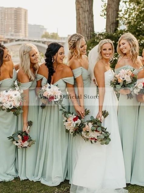 Long Sage Green Chiffon Bridesmaid Dresses 2023 Maid Of Honor Dress For Women Vestido Largo Invitada Boda - Bridesmaid Dresses - AliExpress Maid Of Honour Dress, Bridesmaid Dresses 2023, Green Chiffon Bridesmaid Dress, Maid Of Honor Dress, Wedding Maids, Maid Of Honour Dresses, Chiffon Bridesmaid Dresses, Peach And Green, Long Sleeve Casual Dress