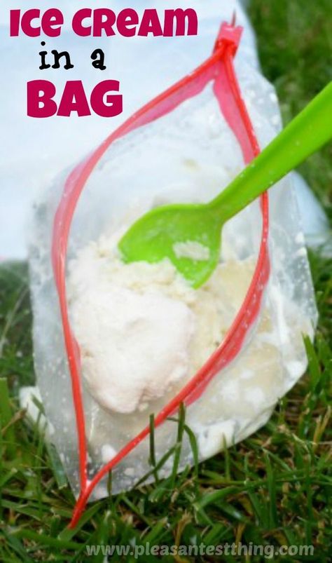 Summer Fun- Ice Cream in a Bag ~ This is a great activity to do with kids and it is a great project for states of matter science.  Perfect end of the year activity. Ice Cream Bag, Ice Cream In A Bag, Icecream In A Bag, Cream Bag, Watermelon Ice, Ice Bag, Fun Summer Activities, Make Ice Cream, Frozen Treat