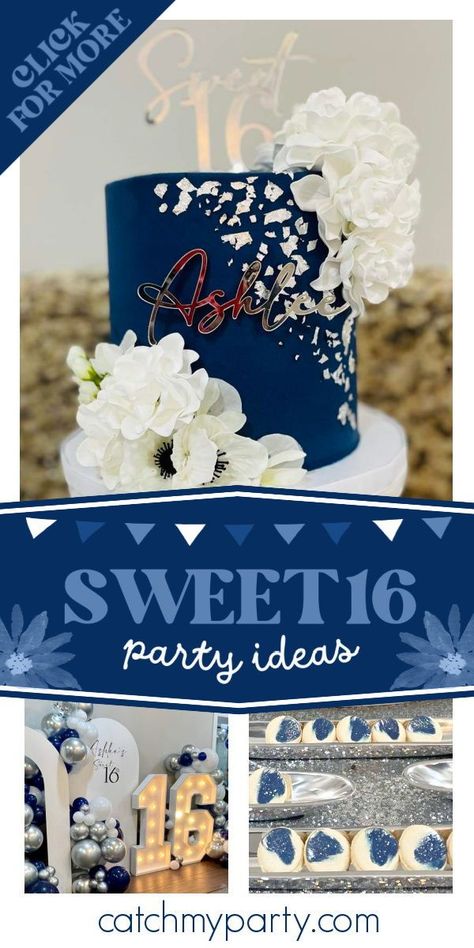 Feast your eyes on this amazing Sweet 16 birthday party! The cake is incredible! See more party ideas and share yours at CatchMyParty.com Sweet 16 Blue Theme, Shared Birthday Parties, 16 Party Ideas, Sweet 16 Party Ideas, Sweet Sixteen Birthday Party Ideas, Sweet 16 Themes, Blue Birthday Parties, Girls Birthday Party Themes, Sweet 16 Party