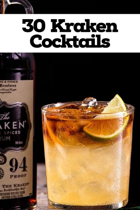 30 Best Kraken Rum Cocktail Recipes - Recipes & Cocktails Kracken Rum Cocktails, Kraken Drinks Recipes, Kraken Rum Cocktails, Kraken Cocktails, Kracken Rum, Spiced Rum Recipes, Spiced Rum Drinks, Pirate Drinks, Rum Shots