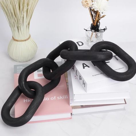 Williston Forge Wood Chain Link Decor - Wayfair Canada Wood Chain Link Decor, Chain Link Decor, Decor Sculpture, Design Books, Bedroom Guest, Neutral Decor, Handcrafted Wood, Decorating Coffee Tables, Grey Wood