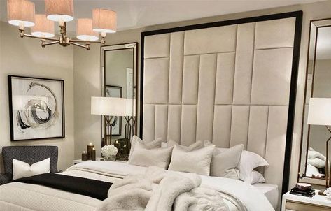 High Headboard Beds, White Bed Sheets, Tall Headboard, Headboard Wall, King Size Bed Frame, Luxury Cushions, Luxurious Bedrooms, Luxury Bedding, Headboards For Beds