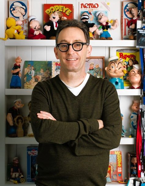 Tom Kenny in the office of his Studio City, Calif., home, with his vintage Popeye... Mayor Of Townsville, Patchy The Pirate, Dee Bradley Baker, Voice Artist, Tom Kenny, Stephen Hillenburg, The Fairly Oddparents, Brave And The Bold, Nickelodeon Spongebob