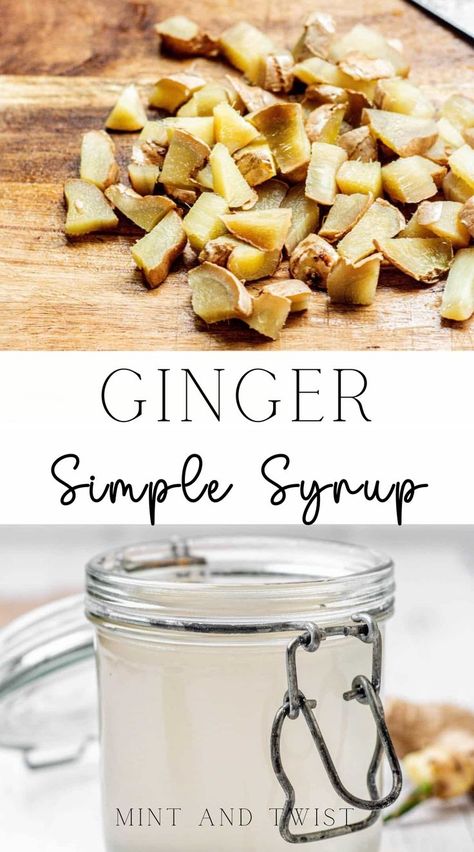 Ginger simple syrup is a versatile and easy-to-make syrup that adds a delightful touch of warmth and spice to a variety of beverages. With just water, sugar, and fresh ginger, you can create a spicy ginger syrup recipe that can take your homemade cocktails, non-alcoholic drinks, iced teas, and even desserts to the next level. Ginger Syrup Recipe, Ginger Simple Syrup, Ginger Uses, Simple Syrup Cocktails, Ginger Cocktails, Infused Sugar, Simple Syrup Recipes, Cocktail Syrups, Ginger Slice