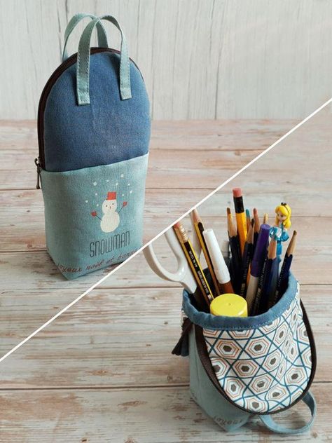 Pencil Bag Sewing Pattern, Pencil Pouch Sewing Pattern, Make Pencil Case, Diy Pencil Pouch, Dompet Koin Diy, Standing Pencil Case, Pencil Pouch Diy, Storage Bags Diy, Diy Pencil Case