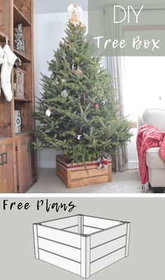 DIY Christmas Tree Stand | build a collapsible Christmas tree box with free plans from Bitterroot DIY Christmas Diy Tree Decor, Diy Christmas Tree Stand, Christmas Tree Stand Diy, Collapsible Christmas Tree, Christmas Tree Box Stand, Christmas Tree Base, Christmas Tree Box, Tree Box, Tree Themes