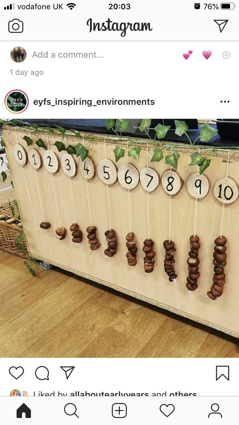 Forest School Classroom Ideas, Loose Parts Eyfs Ideas, Eyfs Forest School Area, Daycare Nature Decor, Math Reggio Emilia, Regio Emilia Activities Preschool, Natural Early Years Classroom, Natural Maths Area Eyfs, Curiosity Approach Maths Area