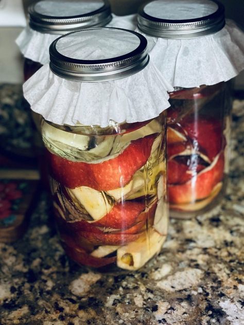 Homemade Apple Cider Vinegar – Our Little Bit of Earth Canning Apple Cider, Apple Cider Vinegar Homemade, Homemade Apple Cider Vinegar, Canning Apples, Make Apple Cider Vinegar, Natural Cleaning Supplies, Vinegar Salad Dressing, Recipes Drinks, Fruit Fly Trap