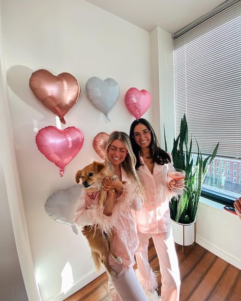 Pajamas Brunch Party, Galentines Pj Photoshoot, 21st Pajama Party, Valentine’s Day Pajama Party, Women’s Slumber Party, Pajama Party Bachelorette Party, Pj’s And Prosecco Party, Galentines Party Pjs, Galentines Sleepover Aesthetic