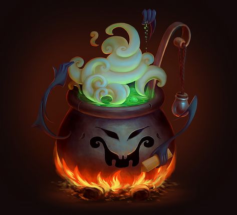 ArtStation - Witch's cauldron, Olga Gutsalo Witch Cauldron Drawing, Cauldron Concept Art, Witch Cauldron Art, Cauldron Art, New Ideas For Home, Theme Of The Week, Witch's Cauldron, Witchs Cauldron, Home Cartoon