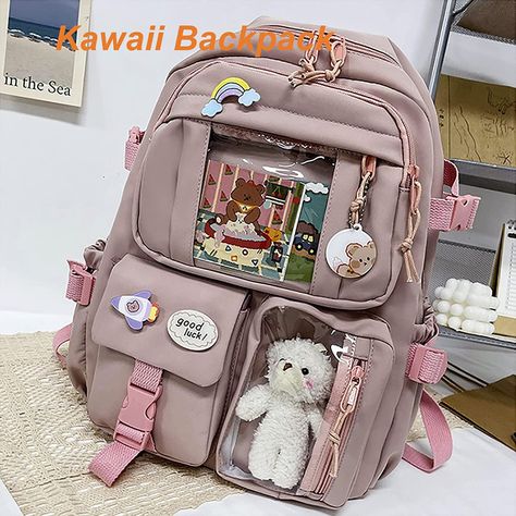 qavcg Sage Green Backpack for School, Kawaii Backpack with Kawaii Pin and Accessories, Large Capacity Waterproof Cute Kawaii Backpack for School, School Backpack for Teens Girls, Sage Green or brown #cutecore #cutecottage #cutebackpack #kawaii Kawaii Bookbag For School, School Bag For Girls Student, Bag Pack School, College Bags For Girls Student, School Bags For Girls Student, Aesthetic Bags For School, School Bags For Teens, Cute School Bags, Stylish School Bags