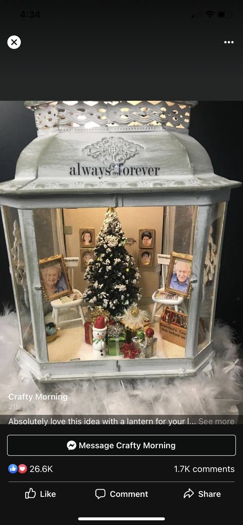 Memory Lantern Diy, Christmas Memory Lantern, Memorial Lanterns Diy, Christmas In Heaven Lantern Diy, Christmas In Heaven Lantern, Memory Lantern, Christmas Window Boxes, Winter Christmas Scenes, Memorial Lanterns